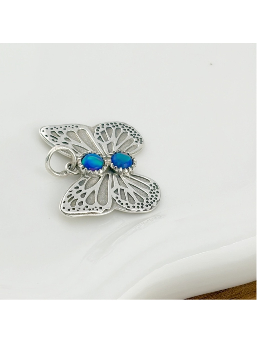 Sterling Silver 925 Opal Butterfly Pendant Southwest Blue Purple Colorful New - Picture 5 of 8